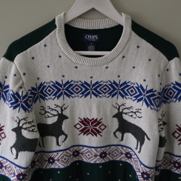 Chaps Ralph Lauren M Vintage Old Money Fair Isle Holiday Cabincore Knit Sweater - Picture 4 of 13